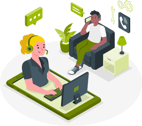 Illustrasjon av to personer som kommuniserer over telefon